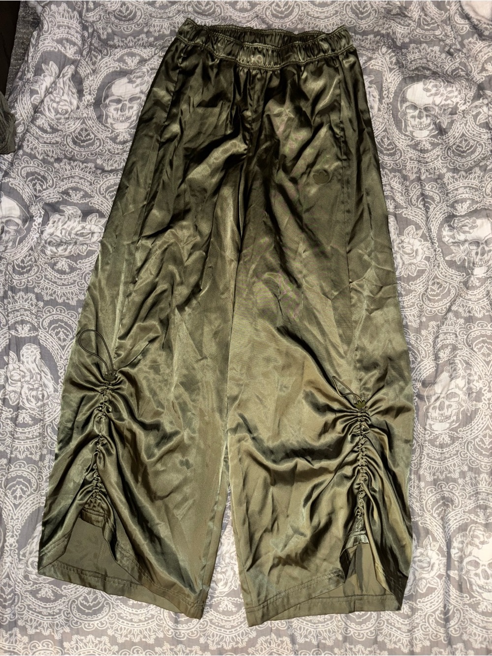 adidas Olive Green Wide Leg Drawstring Crop Pants